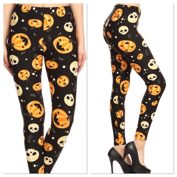 Pumpkin And Skull Halloween Leggings - Picture 2 of 4